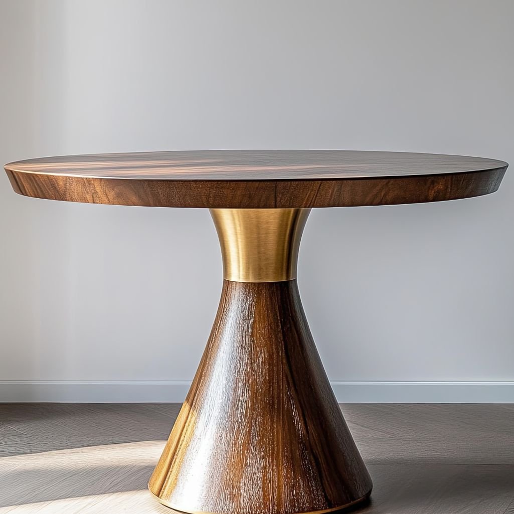 Elegant wooden table with gold accent, showcasing luxury furniture designs from Porters Gray.